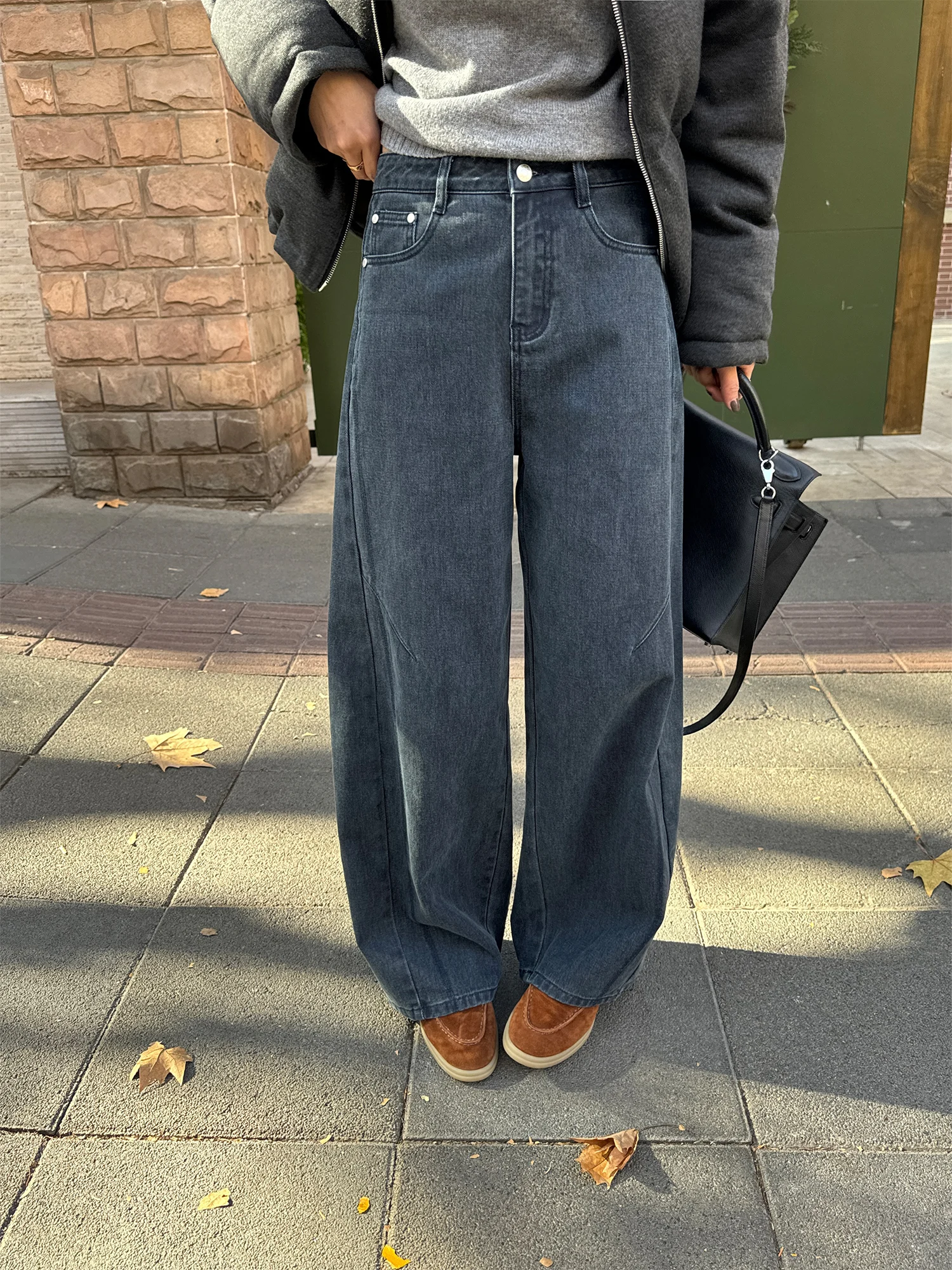 

Женские джинсы свободного кроя из денима, зима 2025, уличный стиль, повседневные, удобные, широкие брюки, с высокой талией, из смесового хлопка