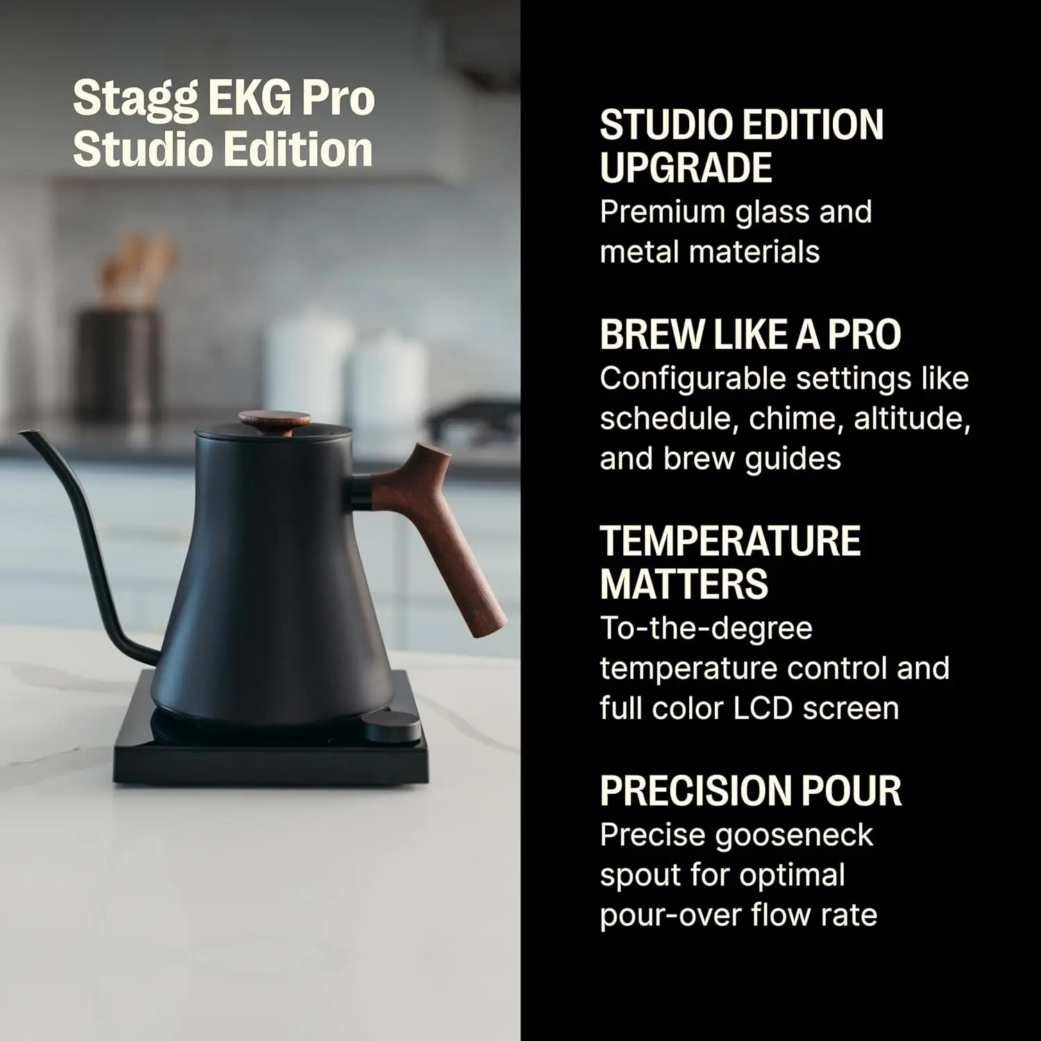 Stagg EKG Pro Studio Electric Gooseneck Kettle - Pour-Over Coffee and Tea Pot, Stainless Quick Matte Black with   0.9 Liter