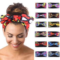 Women Elastic Hair Band Satin Lined Bows Turban Headwrap Knotted Style Hairbands African Pattern Print Headband Hair Accessories