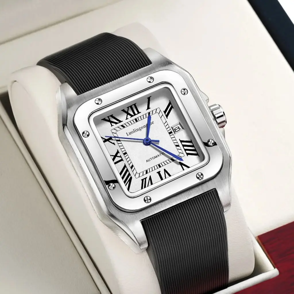 ساعة ميكانيكية أوتوماتيكية مربعة فاخرة على الطراز الأوروبي والأمريكي للرجال، تصميم هيكل عظمي، ساعة يد رجالية عصرية كاجوال متعددة الاستخدامات، هدية عيد الحب لصديقها، الاختيار الأفضل للهدايا