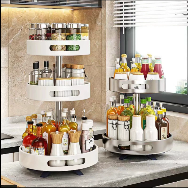 Kitchen Spice Rack Rotating Double Shelf Condiment Storage Household Turntable Home Decoration