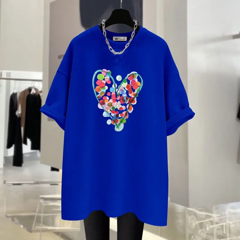 Summer Love Printed Pure Cotton Short Sleeve T-shirt Women Casual Loose O-neck Tees Basic Chic Tops