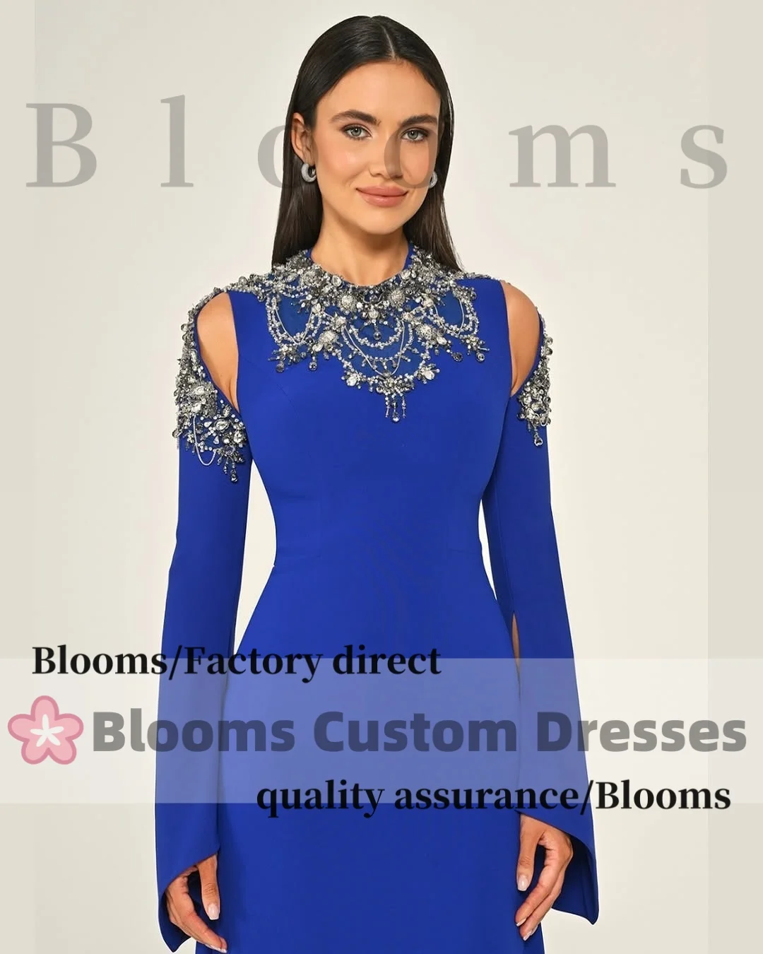Blooms Customized Long Sleeves Beadings Prom Dresses vestidos de Floor Length Off-Shoulder Luxury Evening Dresses2025 image 4
