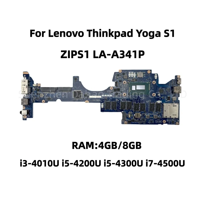 Placa base ZIPS1 LA-A341P para Lenovo Thinkpad Yoga S1, placa base para ordenador portátil con i3-4010U i5-4200U i7-4500U CPU 4GB/8GB-RAM probada