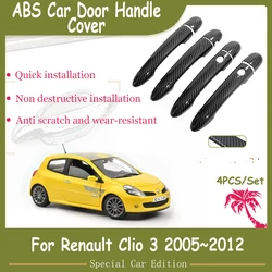 For Renault Clio 3 III Accessories 2005~2012 Renault Euro Clio Car Carbon Fiber Outer Door Handle Covers Style Sticker Trim 2008