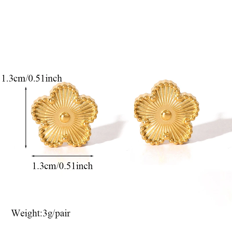 EILIECK 316L Stainless Steel Gold Color 5-Leaf Flower Stud Earrings For Women Personality Fashion Clover Ear Jewelry Girls Gift