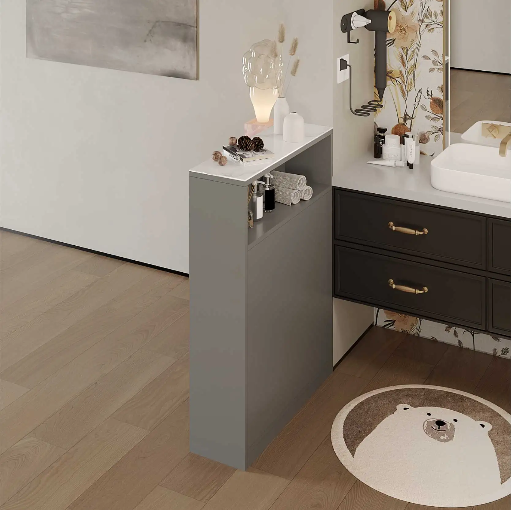 Waterproof honeycomb aluminum entrance side cabinet living room bathroom partition toilet dry area half wall cabinet partition