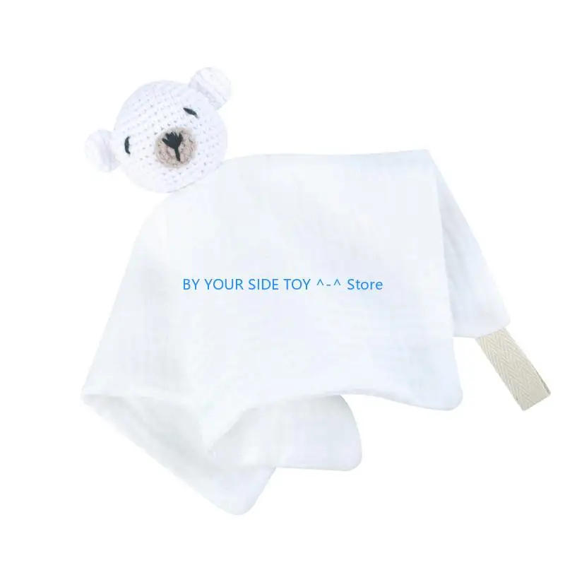 Knitted Bear Drool Bib Security Blanket for Boy Girl Multifunction Pacify Towel U6XE