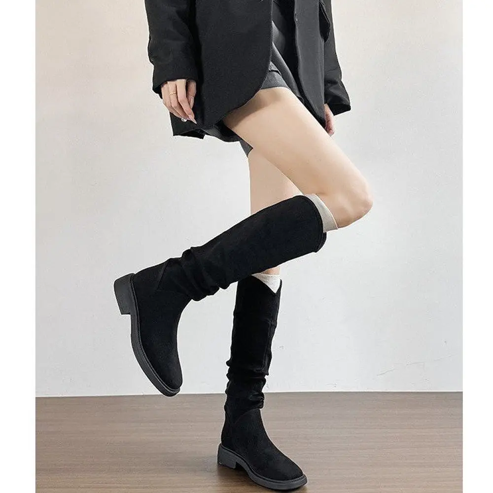 واسعة العرض أحذية طويلة للنساء قبعات رعاة البقر الغربية فارس عالية أنبوب خمر Sle الجوارب الخريف الربيع كعب منخفض بولي Leather الجلود #4