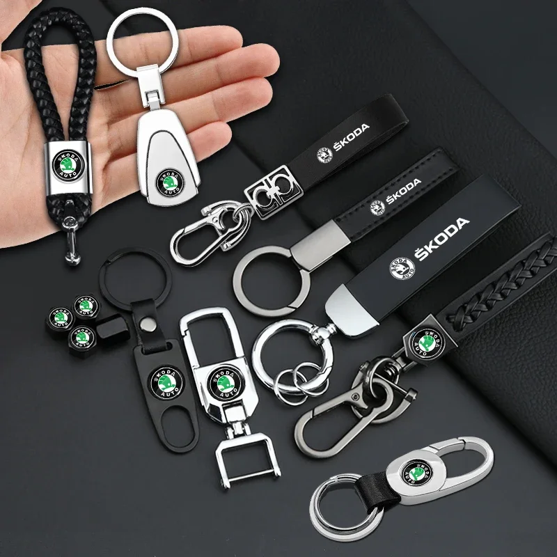 Car Badge Keychain Metal Leather Key Ring Key Chain Styling Accessories For Skoda S VRS VII Octavia Superb A5 A7 3 Kodiaq Rapid