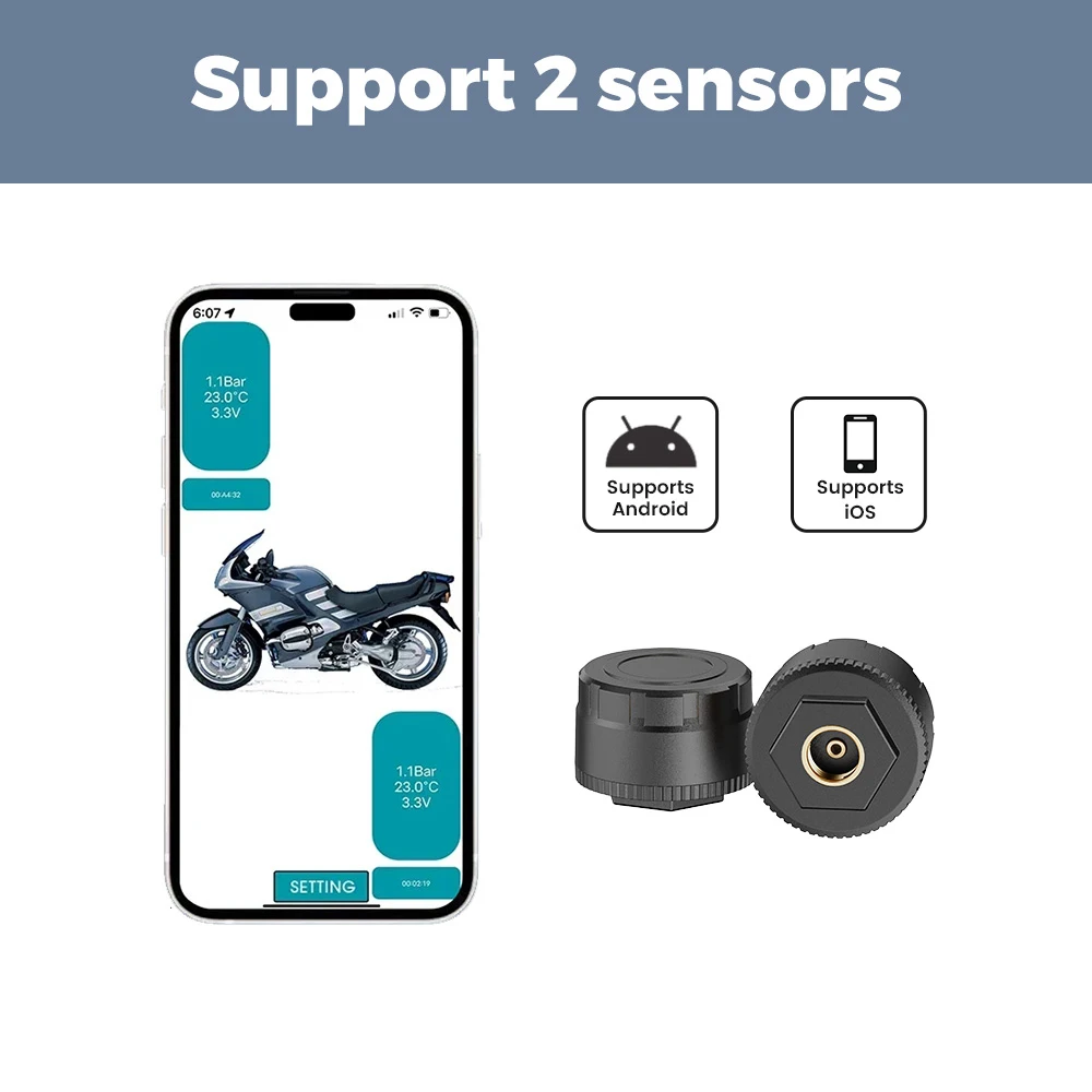 Für Apple iOS Android System Handy-App-Anzeige Auto TPMS BT 5.4 Reifendrucksensor Überwachung Motorrad Dreirad LKW