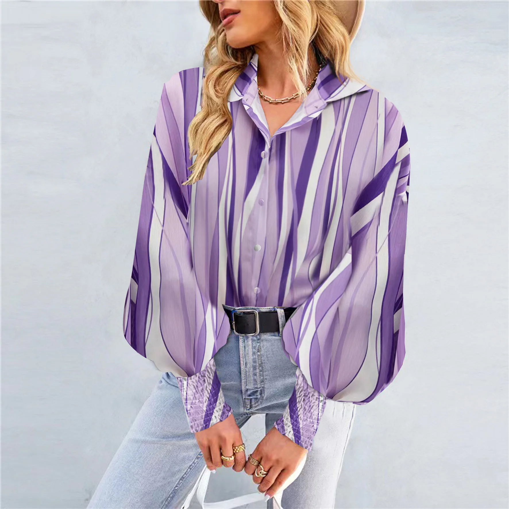 

Women's Casual Shirt Vintage Print Blouse Spring Autumn Lapel Lantern Sleeve Button Shirts Elegant Women Shirts Clothing Tops