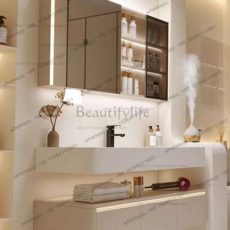 Rock Plate Bathroom Cabinets Wall-mounted Vanity with Sink Smart Mirror Cabinets Hotel Simple Furniture Arredo Bagno