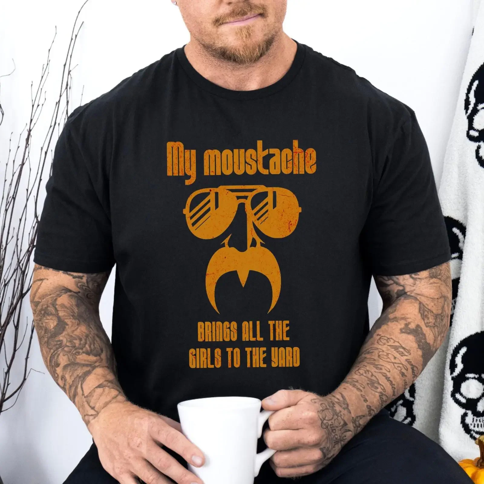 My Moustache Brings All The Girls To Yard Funny Mustache Sunglasses T Shirt vintage Washed Soft designer clothes Comfortable