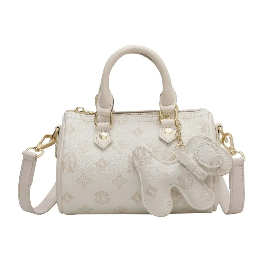 

New PU Print Crossbody Bag Solid Color Square Shape Handbag with Pendnat Fashion Shoulder Bag