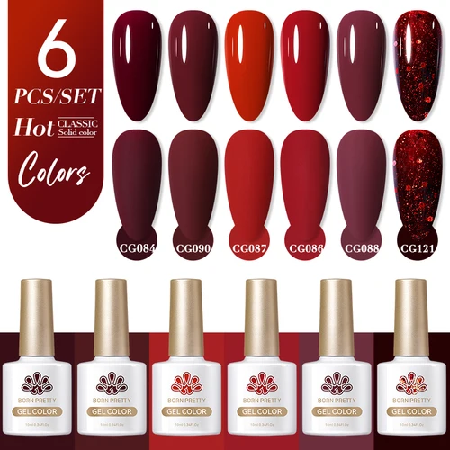Imagen 2 del producto BORN PRETTY Juego de esmaltes de uñas de gel rojo vino, 6 uds., semipermanente, barniz LED UV, suministros para uñas, kits de salón