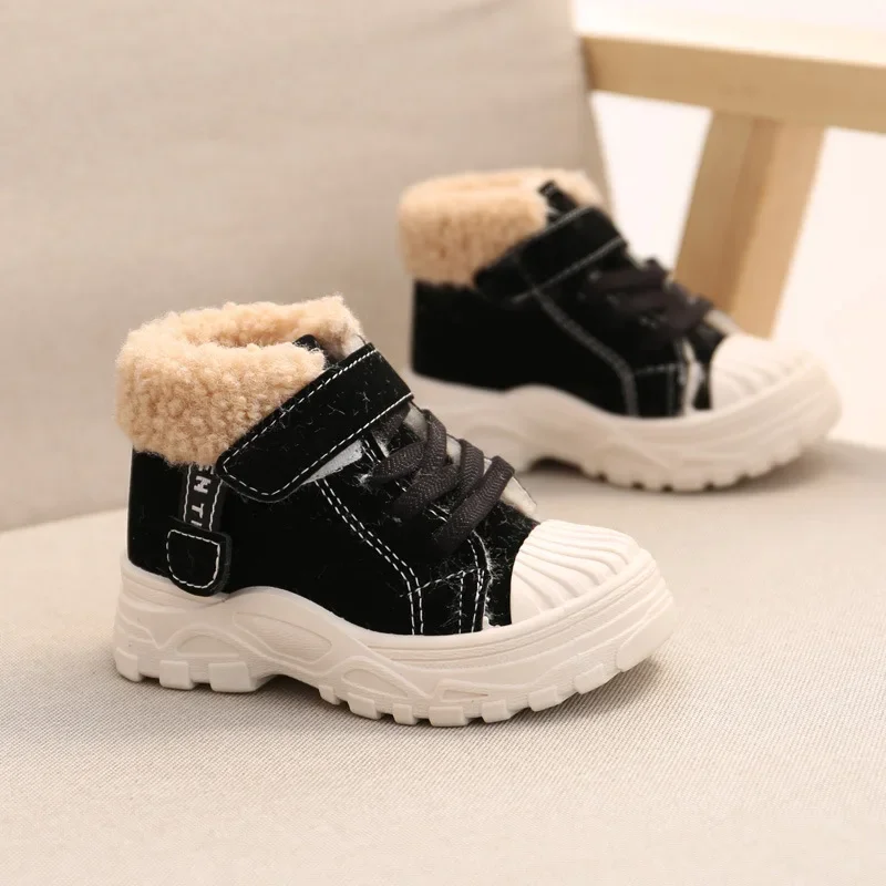 Children Winter Warm Snow Boots Boys Canvas Cotton Shoes Plush Insulated and Thickened Girls Boots Outdoor Non-slip Short Boots