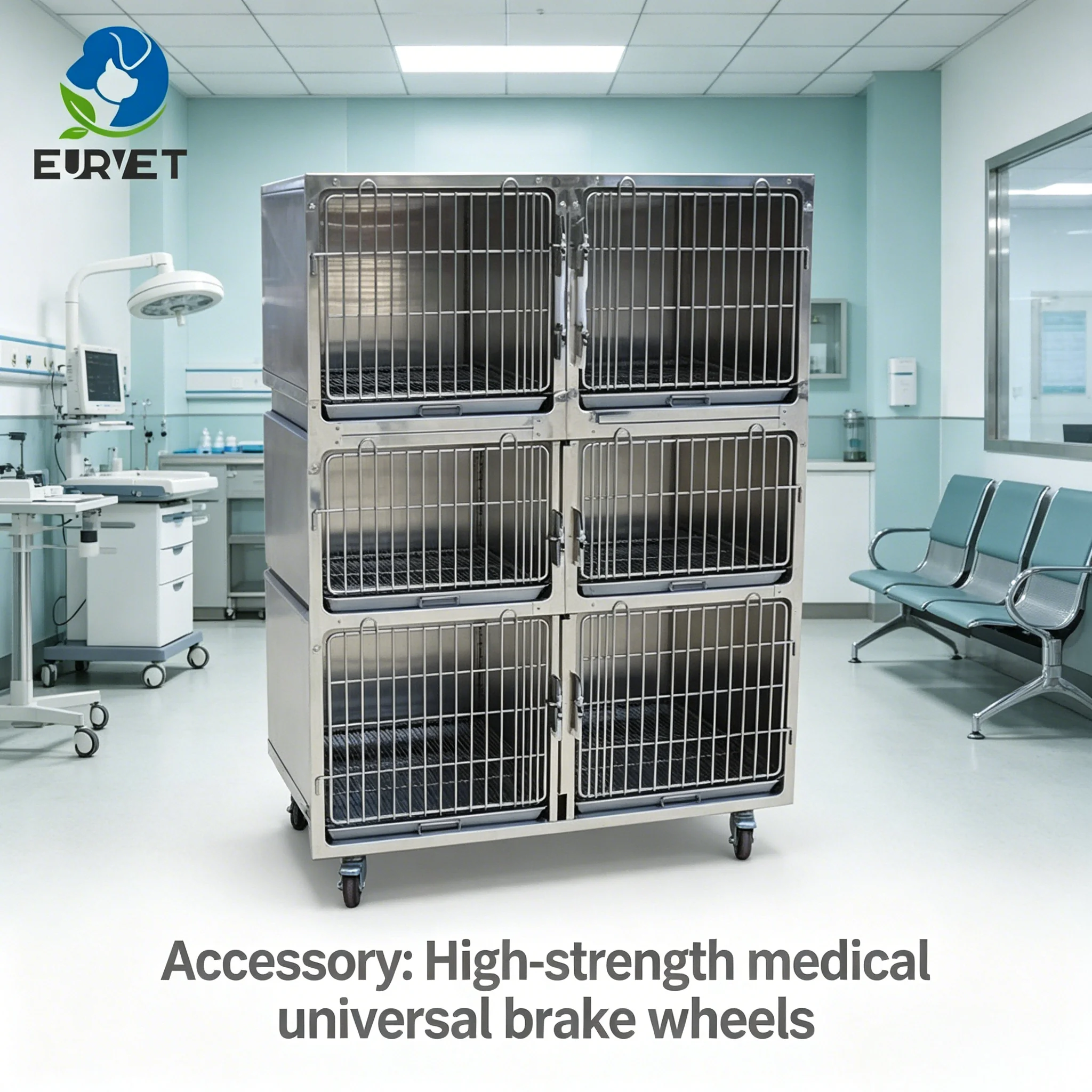 EURVET 1.2mm Thick Stainless Steel Animal Breeding Cage Pet Hospital Use