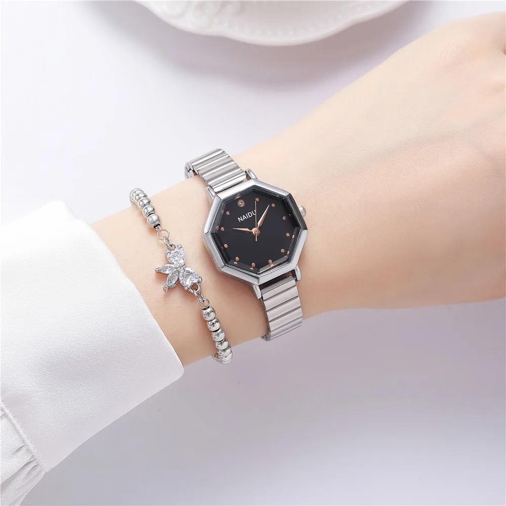 Relógio de pulso quartzo para mulheres, moda, 2 peças por conjunto