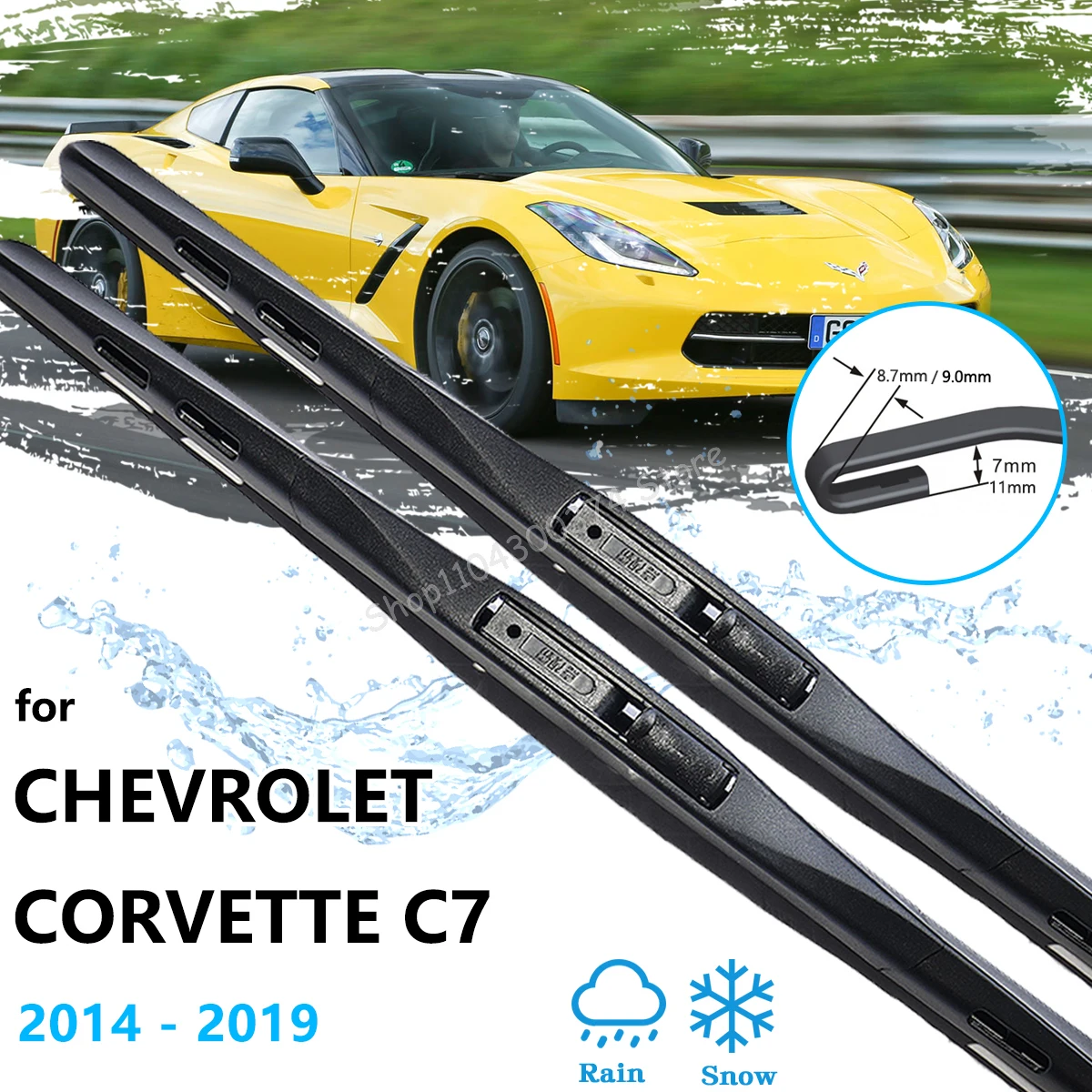 

For Chevrolet Corvette C7 2014~2019 Car Wiper Blade Rubber Front Window Windshield Windscraeen Brushes Cleaning Auto Accessories