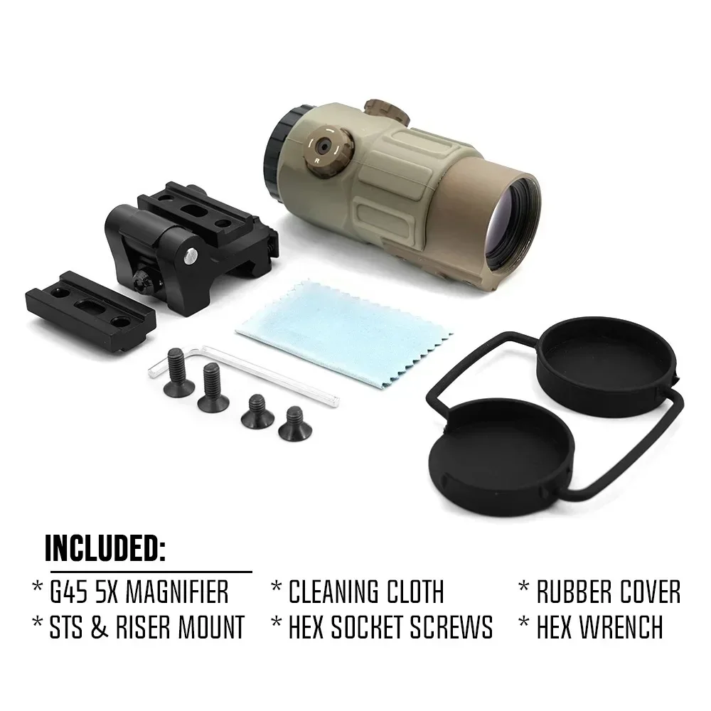 Tactical G45 5X Magnifier Scope 25mm Objective Reflex Optics Quick-Detach 20mm Picatinny Mount Full Marking for Rifles