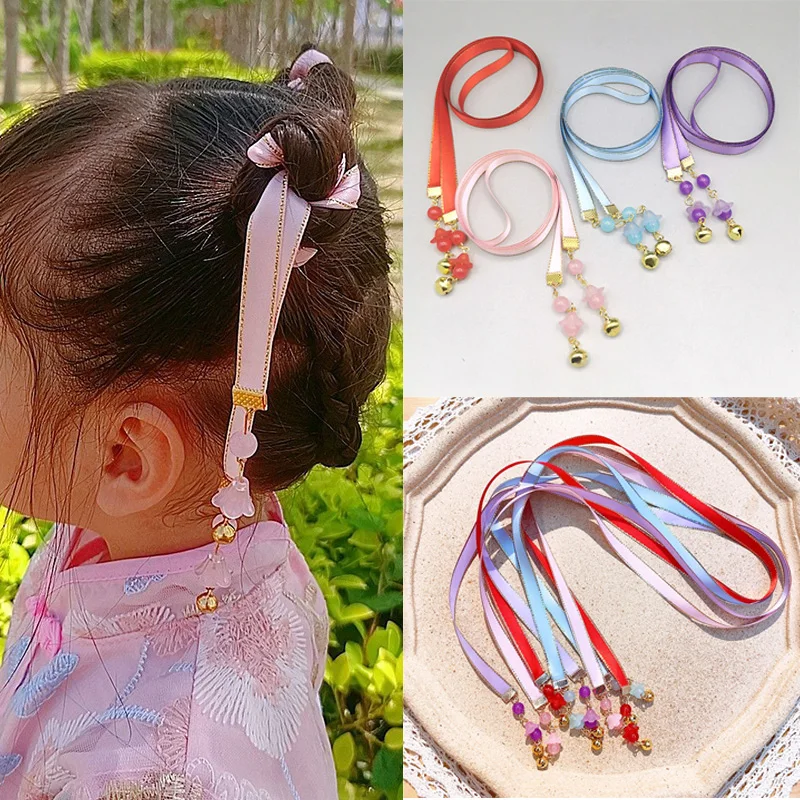 Chinese Gold Trim Hair Rope Tassel Bell Braiding Hair Ribbon Girls Hair Styling Ties Bun Bands Children Headdress Accessoires