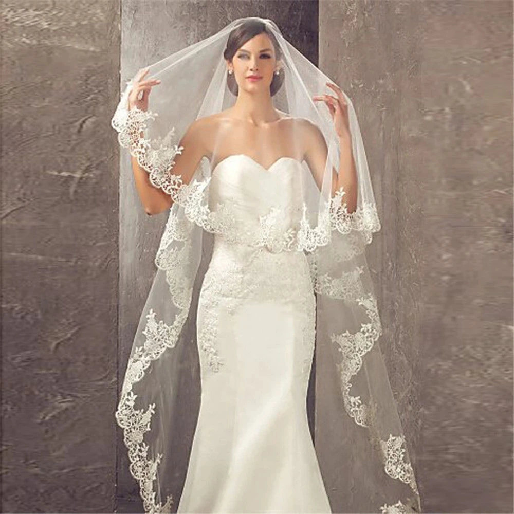 3 Meters Long One-Layer Lace Applique Edge Bridal Veils Soft Tulle Marriage Wedding Accessories image 2