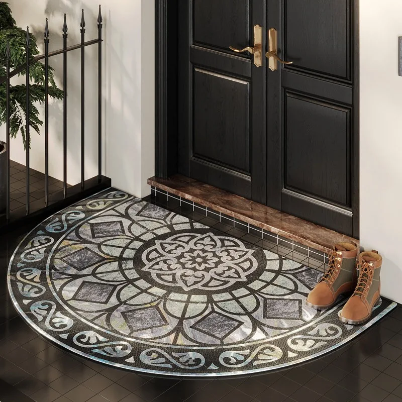 Entrance Doormat Stain-resistant Wear-resistant Floor Mat Retro Semi-circular Geometric Pattern Rug Welcome Mats Home Decor Rugs