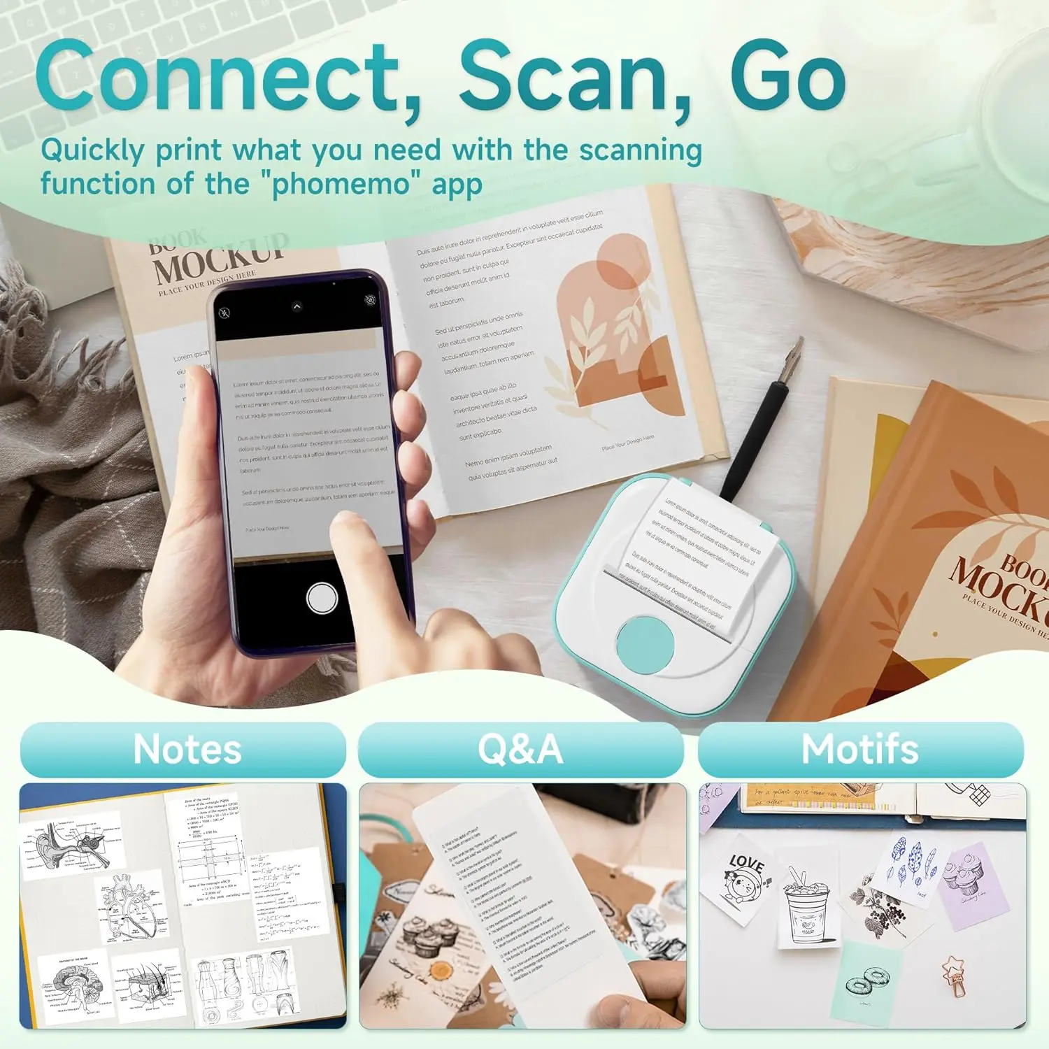 Q02 미니 열전사 스티커 프린터, 블루투스, 1롤 용지, DIY 스티커, 메모, 선물