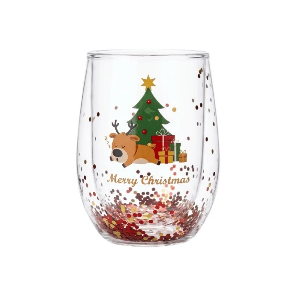 Heat-resistant Double-layer Sequins Christmas Glass Cup Transparent Reusable Coffee Milk Mug Tea Espresso Cup