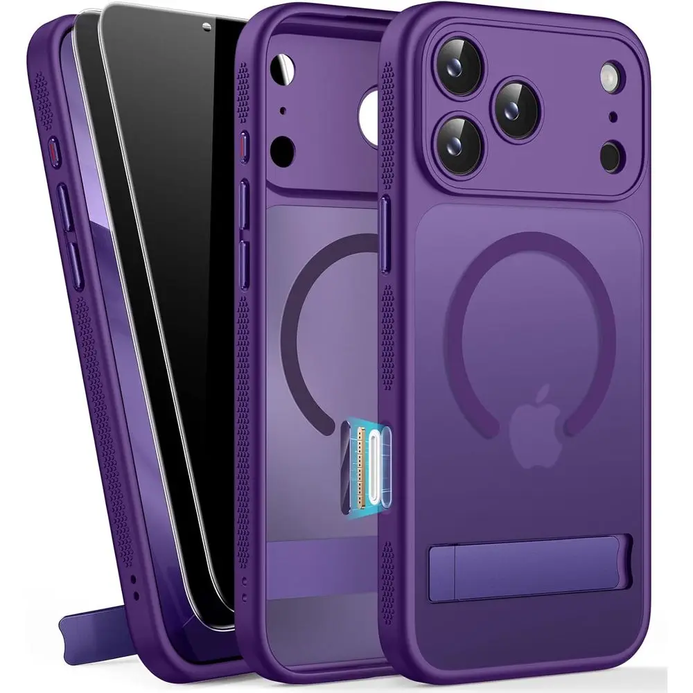 

Purple iPhone 17 Pro Magnetic Stand Case with 2 Privacy Guards, Camera Control, MagSafe Compatible, Full Lens Cover, Military-Gr