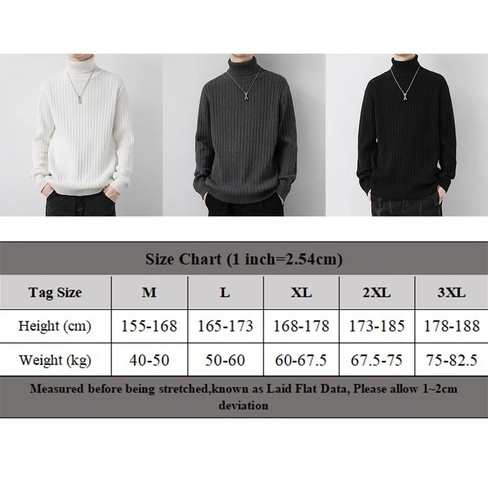 Mens Autumn Winter Long Sleeve Turtleneck Knit Sweaters Fashion Vintage Pullover Solid Color Warm Tops