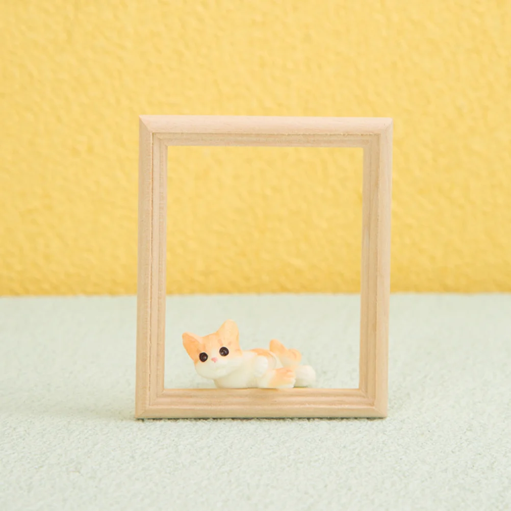 2Pcs Mini Wood Furniture Set Handmade Tiny Photo Frames for Miniature House Decor Kids Room Artistic Accessories Crafts Display