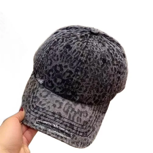 New Korean Leopard Print Ripped Baseball Cap, Old Casual Retro Versatile Street Soft Top Cap, Women Show Small Face