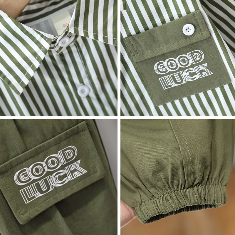 Neue Frühjahr-Herbst-Kleidungssets für Jungen, langärmliges, gestreiftes Hemd mit Buchstaben-Label + Hose, 2-teiliger Anzug für Kinder von 2-8 Jahren, Freizeitkleidung – Detail 7