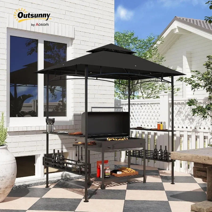 8' x 5' Grill Gazebo, 2-Tier Outdoor BBQ Gazebo