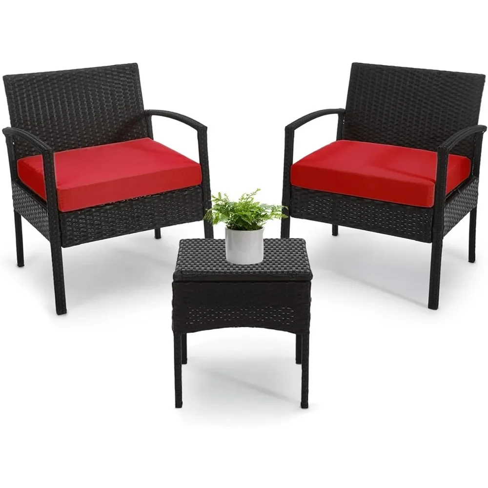 

Patio Furniture Balcony Furniture Sets, 3 PCS Patio Rattan Conversation Chairs Set, Wicker Patios Bistro Set for Garden Porch