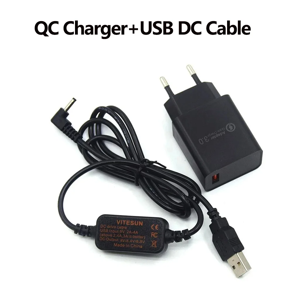 

18W Fast Charger USB to 3.0mmx1.1mm DC Cable for Canon DR-E12 E15 E10 DR-50 DR80 DR-700 LP-E5 LP-E8 LP-E10 LP-E12 Dummy Battery