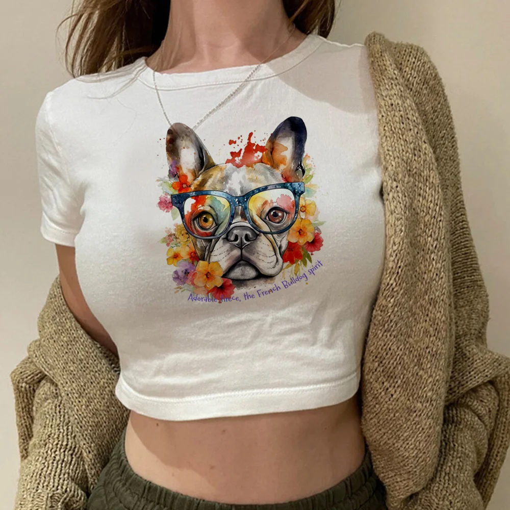 Bulldog hippie  vintage graphic  crop top Woman graphic  streetwear  yk2 90s clothing