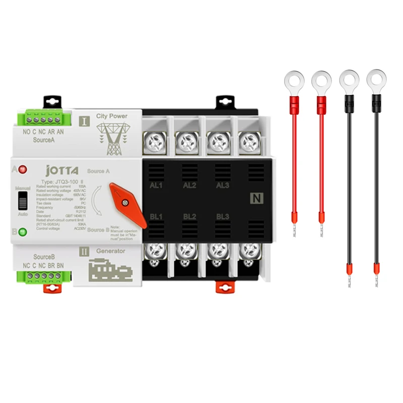 Jotta W2R-2P/3P/4P 100A 110V/220V Mini ATS Automatic Transfer Switch Electrical Selector Switches Dual Power Switch