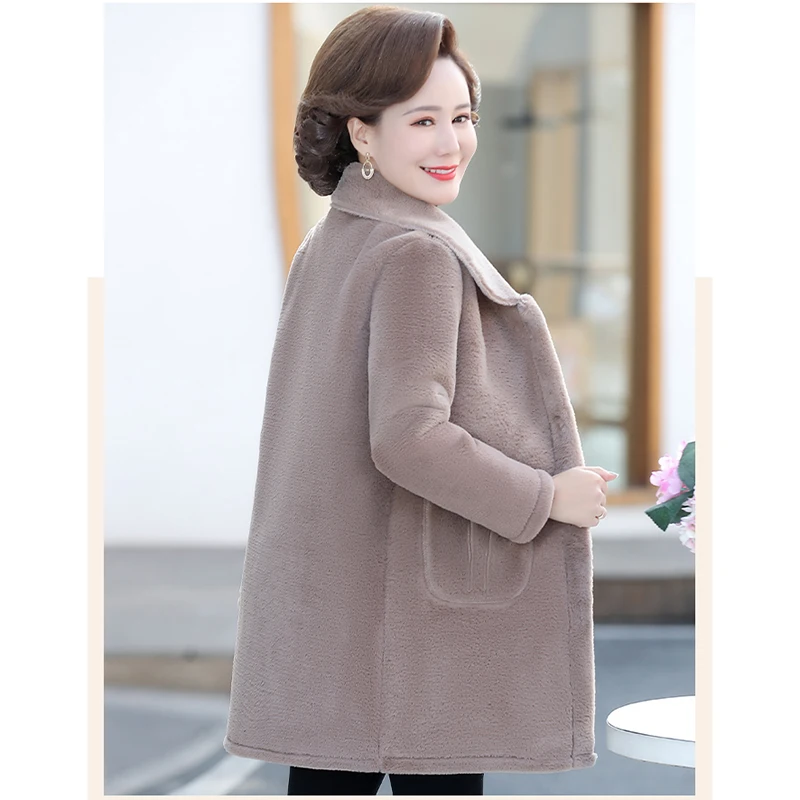 Fall/Winter Faux Mink Velvet Coat Women New Overcoat Fashion Loose Long Mom Casual Jacket Single-Breasted Warm Wool Outwear 6XL