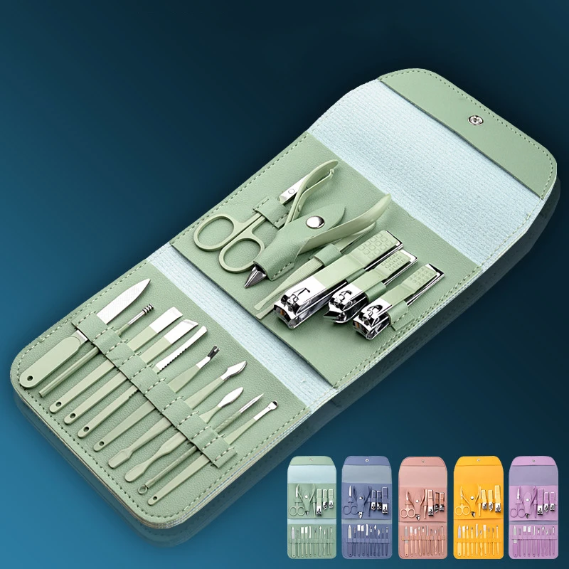 Manicure 7/12/16Pcs Nail Clipper Kit Colour Stainless Steel Multifunctional Scissor Pedicure Cutter Eagle Hook Portable Trimming