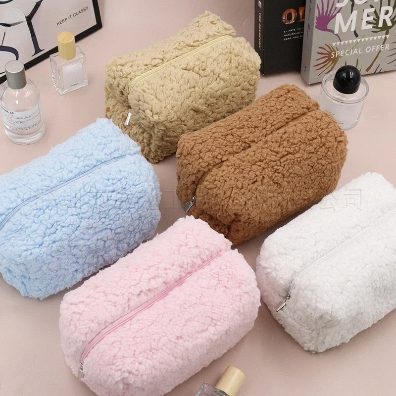 Fashion Small Cosmetic Bag Large Capacity Plush Makeup Organizer Pouch Kawaii Pencil Case Bags Travel Coin Purse Storage Handbag