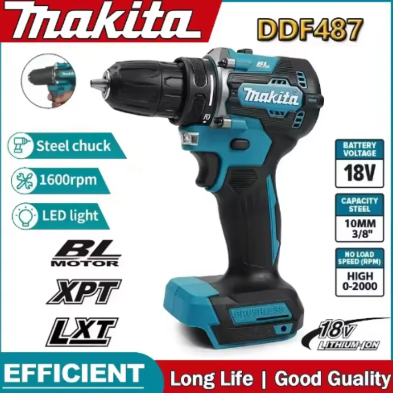 for Makita DDF487for18V Multi-function Screwdriver Impact Brushless Drive Rechargeable Brushless Drill 10MM LXT Compact Cordless