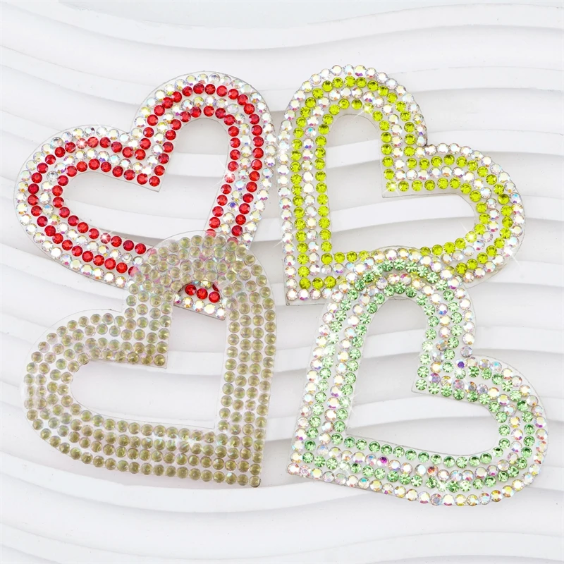 Self Adhesive Heart Shape Pink Patches AB Rhinestone Applique Beaded Patches For Clothing DIY Hair Clip Decoration Sew Accessori