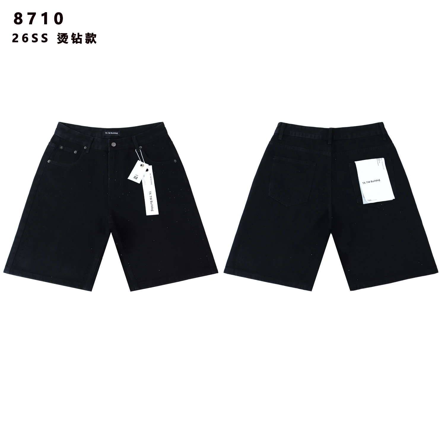 Streetwear Full Shinning Diamond Black Blue Jeans Shorts for Men and Women Vintage Baggy Rhinestone Baggy Denim Shorts Oversized view 3