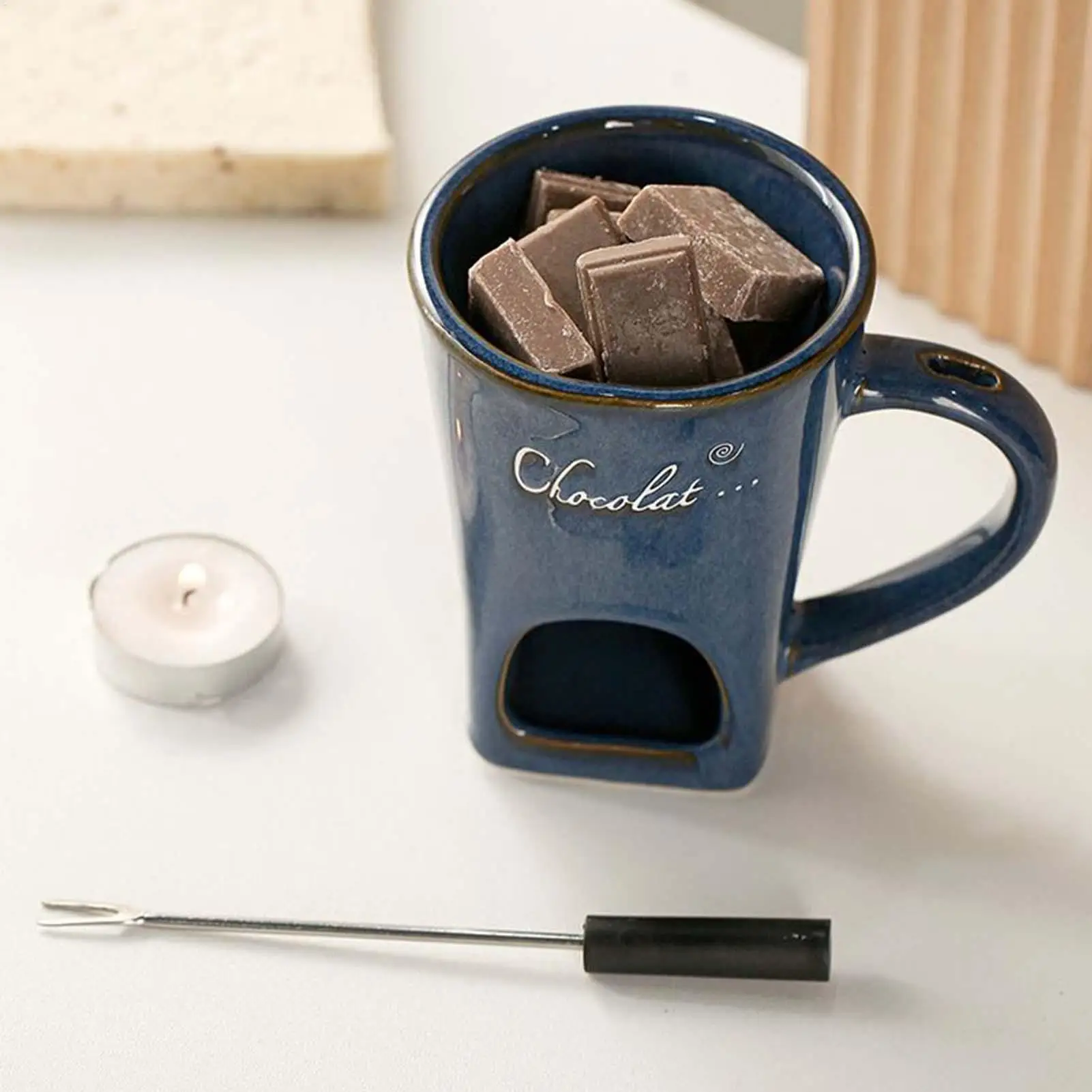 

Chocolate Melting Cup Small Portable Warmer Chocolate Fondue Set Sweet Mug For Home Kitchen Restaurant Camping Adults Family