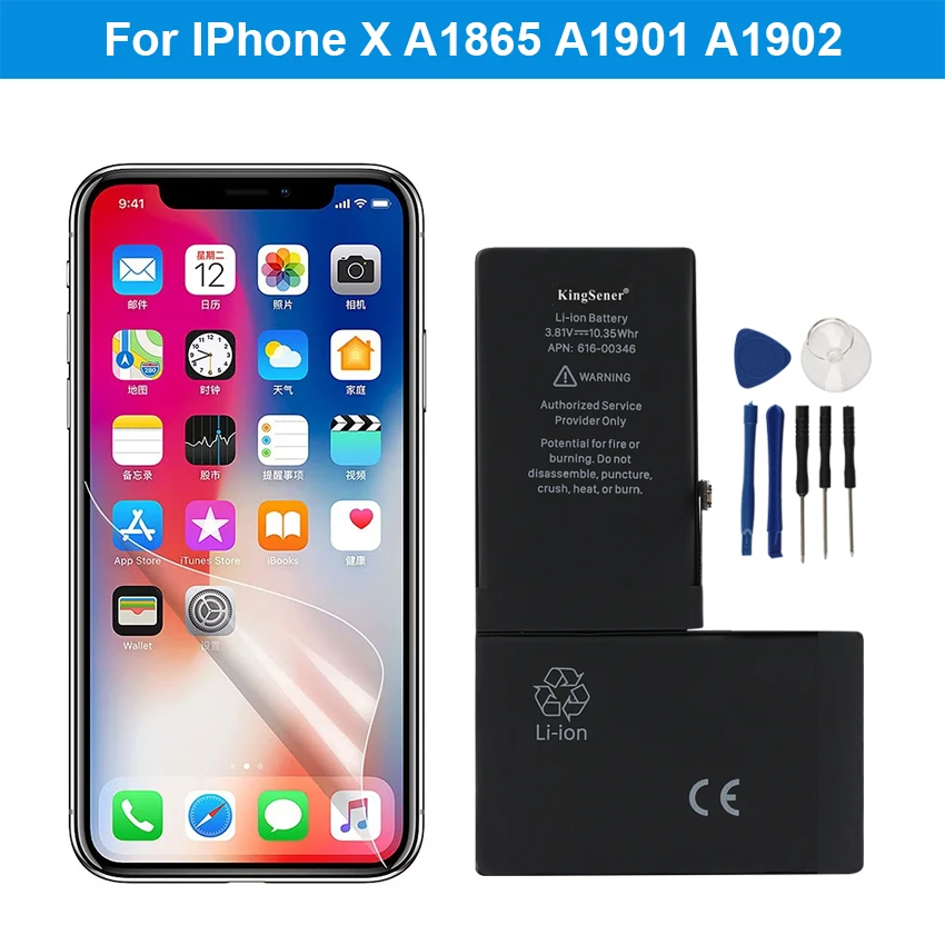 Batería de repuesto KingSener 616-00346 para iPhone X A1865, A1901, A1902, 3.81V 10.35WH/2716mAh, herramientas gratis 2