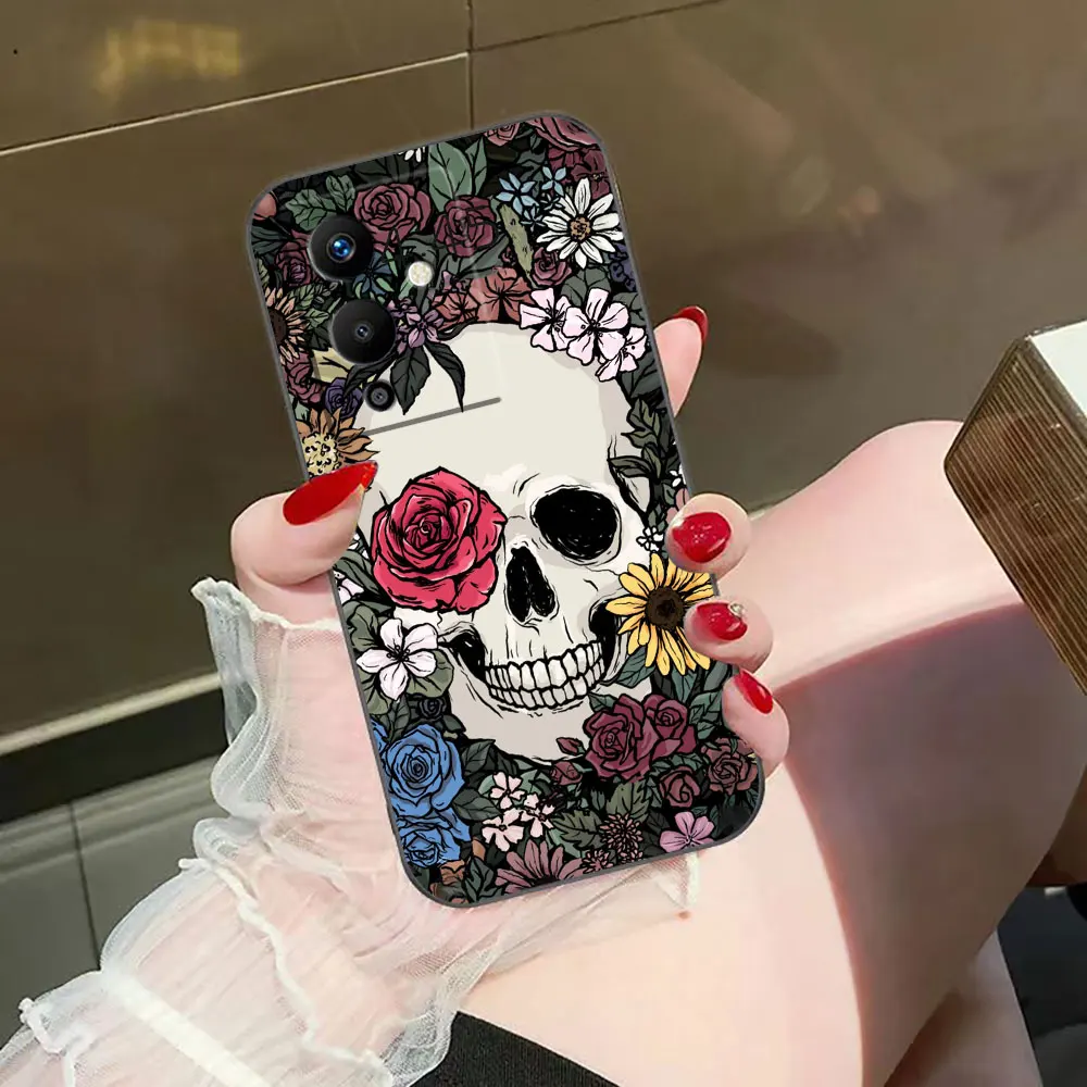 Capa de Celular TPU com Arte Floral de Caveira Mexicana para Infinix NOTE 10 11 11S 12 GT 20 30 40 50 TECNO POVA NEO 2 4 5 6 7 Pro