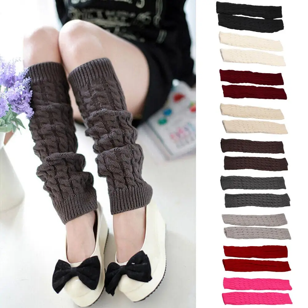 High Warm Black Christmas Gifts Knit Knitted Knee Socks Winter Leg Warmers For Women Fashion Gaiters Boot Cuffs Shag Hose C U5i9